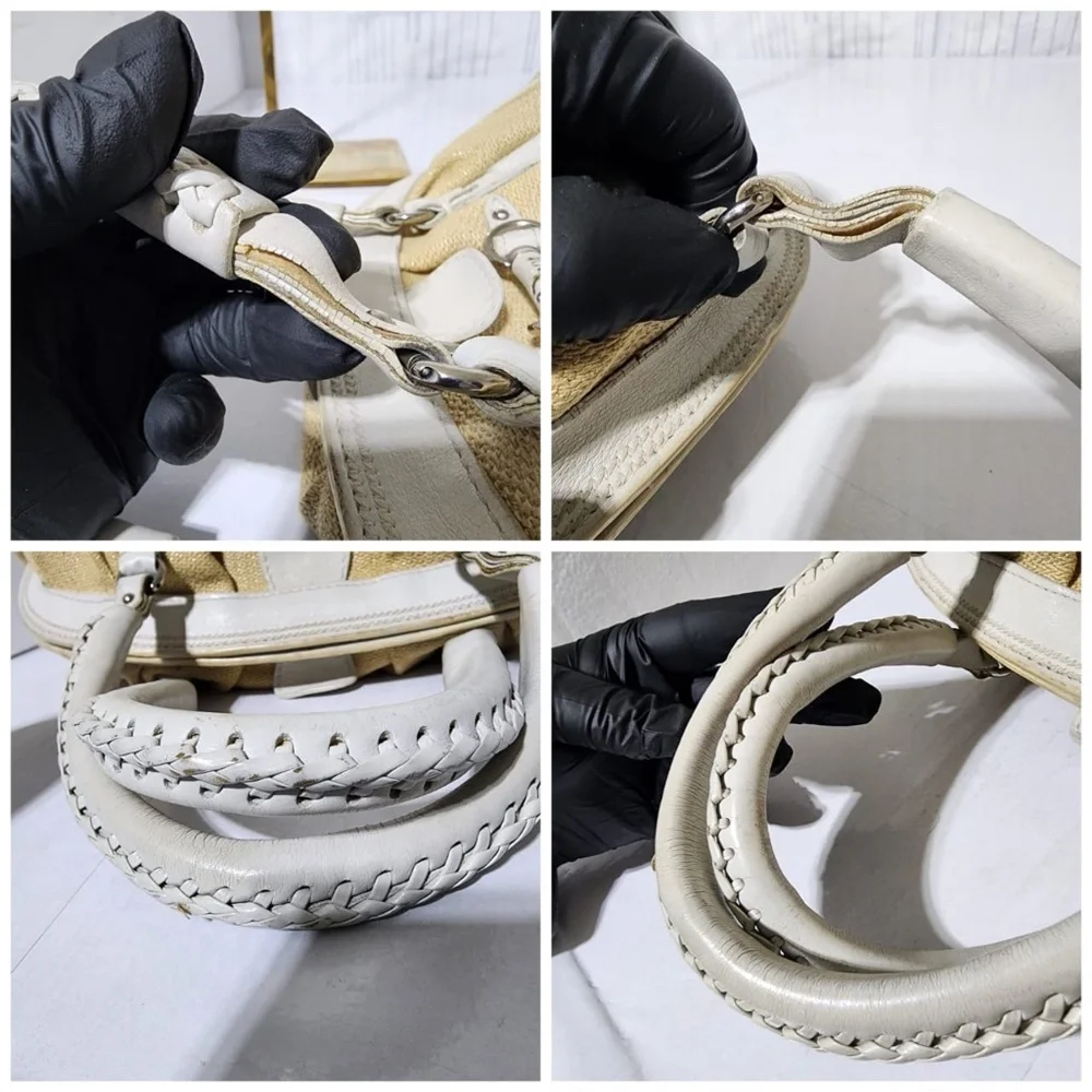 Authentic CHRISTIAN DIOR Raffia Frame Shoulder Bag Beige/Off-White - Picture 5 of 16